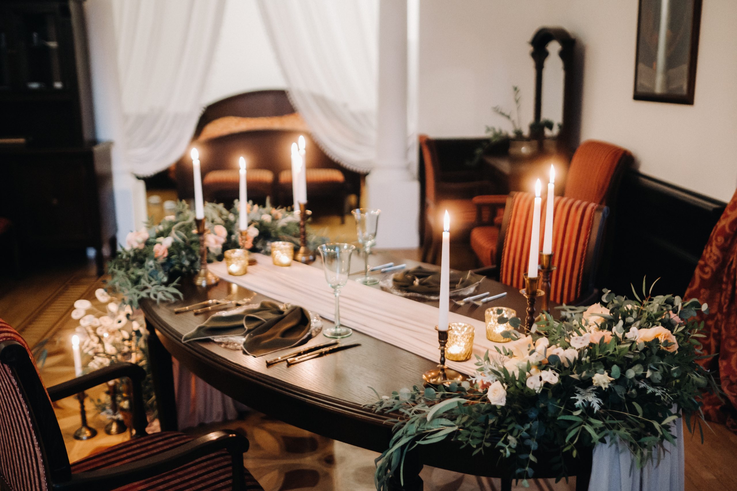 wedding table decoration with flowers on the table ©Lobachad