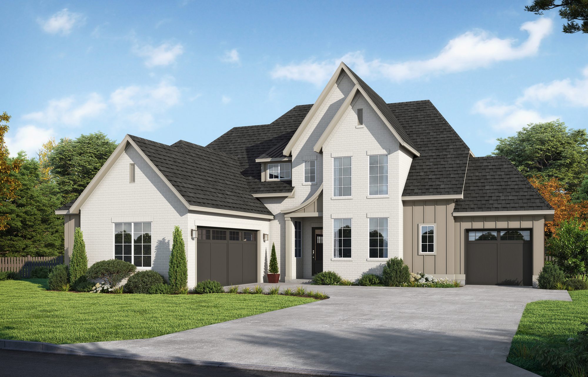 Front exterior rendering of the Dunwoody home elevation by Peachtree Building Group.