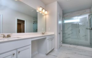 Spa-style primary bathroom in a new home in Homer, GA